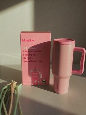 Insulated Pink Tumbler with Handle + Extra Straws